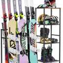 Lurgno Freestanding Snowboard Rack - 4 Pair Ski, 3 Pack Snowboard, Boot, Pole, Goggles, Helmet Rack for Garage, Shed, Basement
