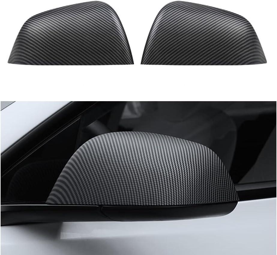 2Pcs ABS Mirror Caps Guard Tesla Model 3 Rearview Cover, Compatible with Model 3 2021-2024 2025 Refresh Highland Carbon Fiber Rear Side Mirror Cover (Matte Carbon Fiber Pattern, Model 3)
