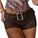 Floerns Women's Y2k Leather Mini Shorts Low Rise Buckle Belt Skinny Night Out Short Pants (Coffee Brown)