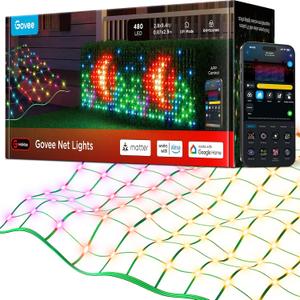 Govee Outdoor Net Lights, 2.8*9.4ft with RGBIC and DIY Functions, 480 LEDs Smart Net Lights with 64 Modes for Bush Patio Decor, Compatible with Alexa & Google Assistant, Outdoor Waterproof, Green Wire Govee Outdoor Net Lights, 2.8*9.4ft with RGBIC and DIY Functions, 480 LEDs Smart Net Lights with 64 Modes for Bush Patio Decor, Compatible with Alexa & Google Assistant, Outdoor Waterproof, Green Wire