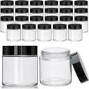 Encheng 12Pack of 4 oz Clear Round Glass Jars, with Inner Liners and black Lids,Empty Cosmetic Containers,Cream jars