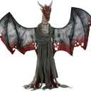 Fun Costumes 6FT Scary Brimstone Dragon Outdoor Halloween Decoration, Motion Activated Light-Up Eyes Animated Head and Wings