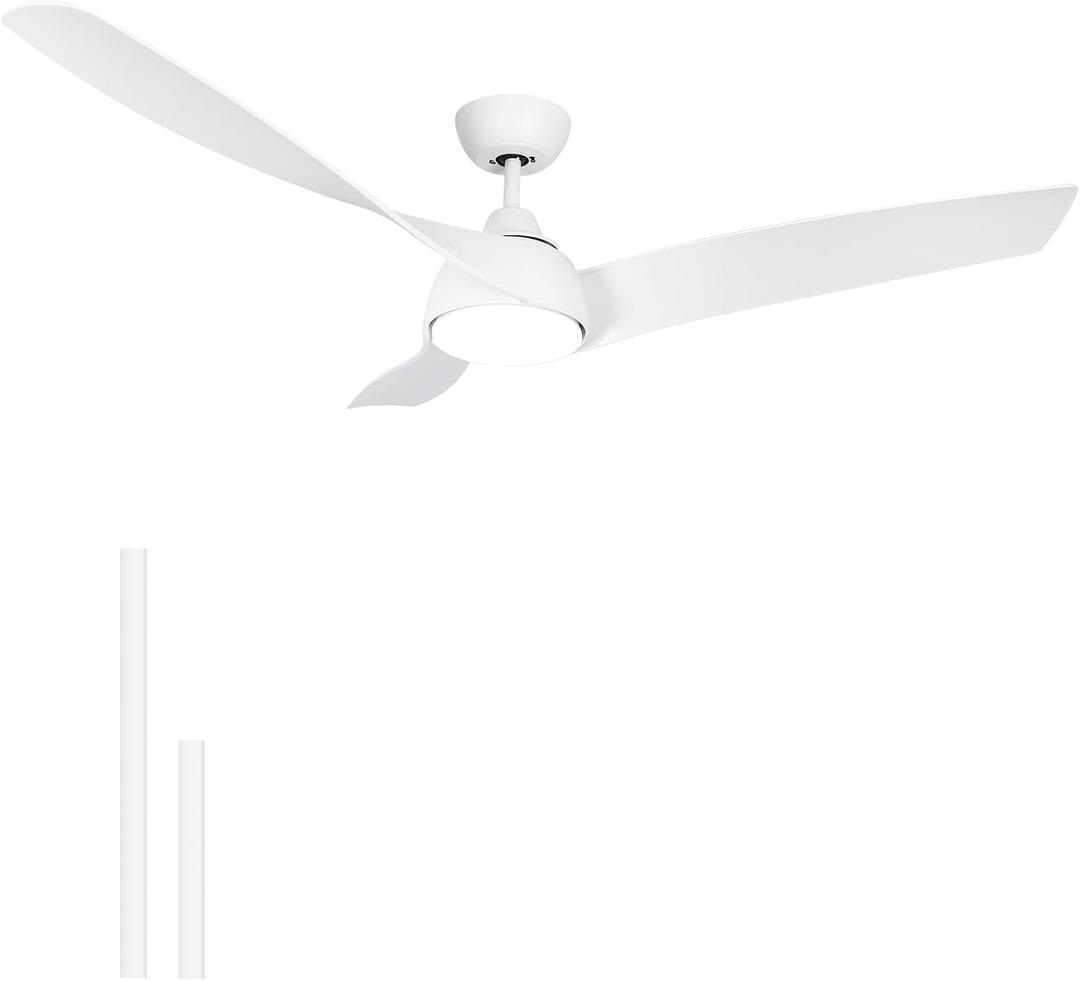 Ceiling Fan with Lights, 56 Inch Outdoor Ceiling Fan with Remote Control 3 Reversible Blades,Dimmable,2 Rods, white ceiling fan with light for Bedroom Living Room Patio (56 In White)