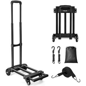 KEDSUM Folding Hand Truck with 4 Wheels, Lightweight Dolly Cart with Wheels Foldable, Expandable Baseplate Utility Luggage Cart Compact for Travel, Moving and Office Use, Easy to Store