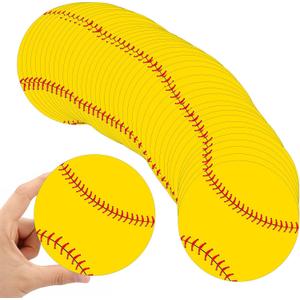 Tenceur 80 Pcs Softball Cutouts 5.91 Inch, Sports Party Decorations DIY Paper Ball Cut Outs with Glue Points, Bulletin Board Poster Sport Theme Party Birthday Baby Shower Game Day Wall Decor Supplies