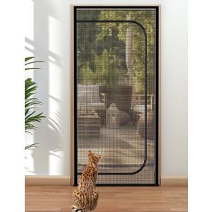 BFNN Cat Screen Door, Extra Tall Cat-Proof Mesh Gate, Fit Door Size 34'' x 82.5'', Anti Scratch Mesh with Zipper Closure, for Living Room, Kitchen, Bedroom (Black)