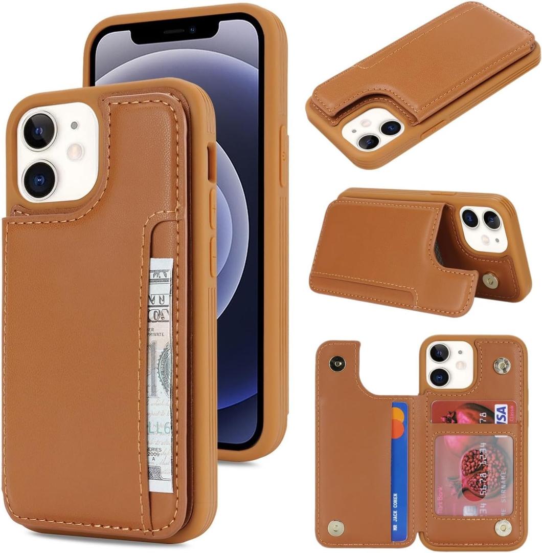 iCoverCase Compatible with iPhone 12 Mini Case with Card Holder, Wallet Phone Case for Women Men RFID Blocking PU Leather Protective Case 5.4 Inch (Light Brown)