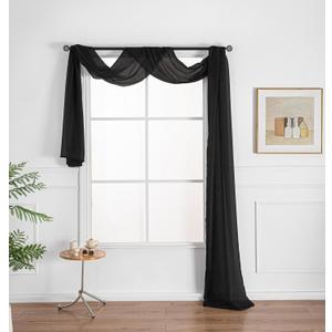 WPM Black Window Scarf Extra Long Sheer Window Scarf Valance. 38W x 216L Valances Voile Swag for Windows- Living Room, Kitchen, Wedding Arches, Bedroom Dcor, Events. Fully Stitched and Hemmed