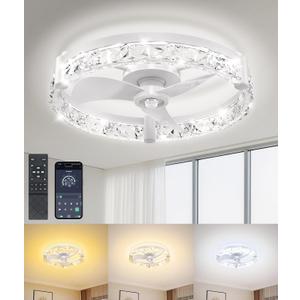 Ceiling Fans with Lights and Remote App 20'' Low Profile Ceiling Fan 3000-6500K Dimmable Modern Flush Mount Ceiling Fan Light LED 6 Speeds Fandelier Ceiling Fans for Bedroom Small Living Room