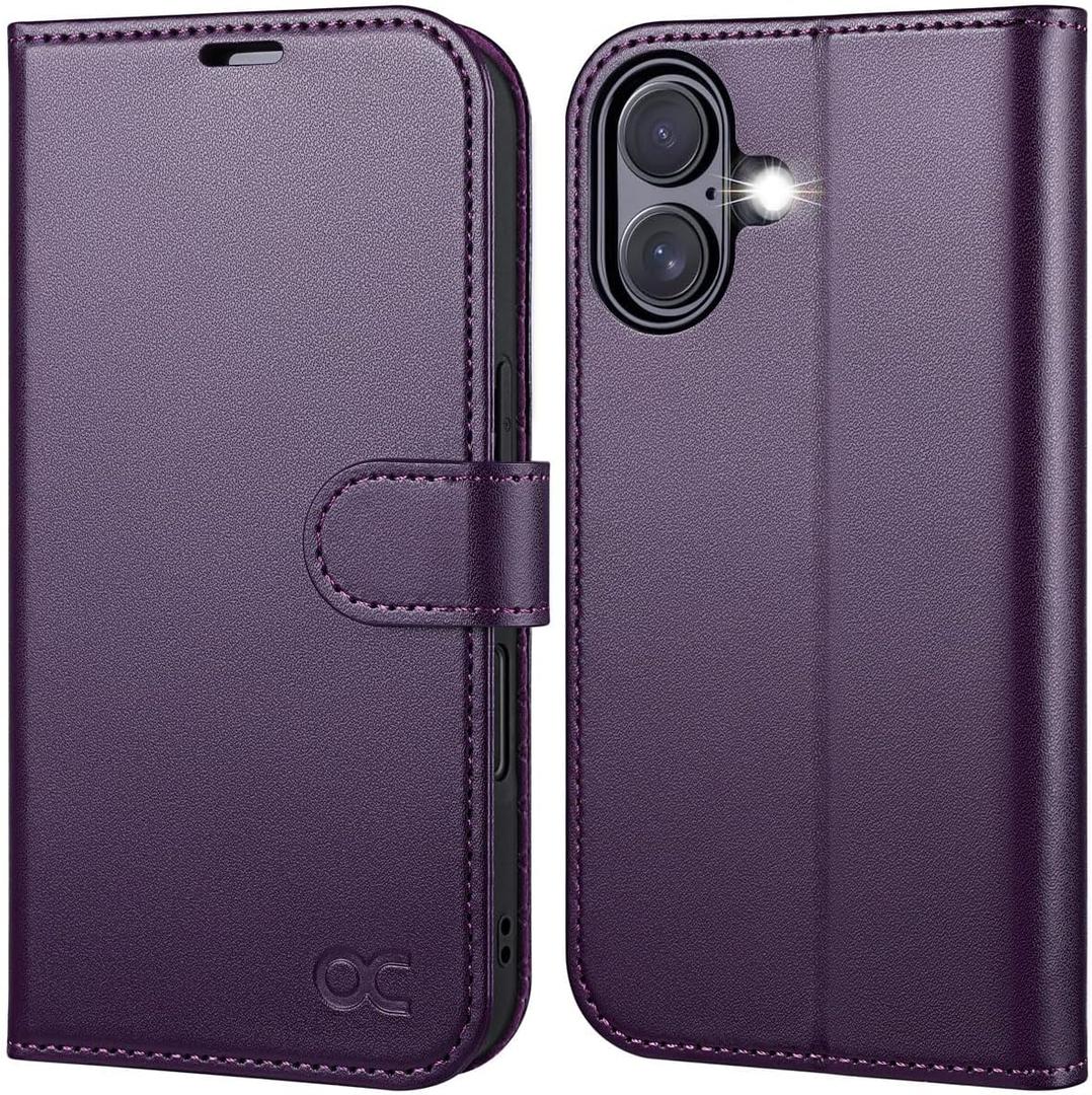 OCASE Compatible with iPhone 16 Wallet Case, PU Leather Flip Folio Case with Card Holders RFID Blocking Kickstand [Shockproof TPU Inner Shell] Phone Cover 6.1 Inch 2024, Dark Purple