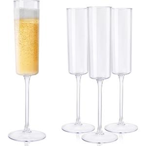 Ciaell 12 Pack Plastic Champagne Flutes - 6 Oz Clear Disposable Champagne Glasses - Square Plastic Toasting Glasses for Party Birthday Anniversary Wedding