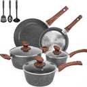 M MELENTA Granite Pots and Pans Set Non Stick, 11 Piece Die-Cast Induction Cookware Set, Nonstick Kitchen Cooking Set w/Frying Pans & Saucepans, PFOA Free