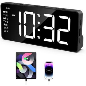 ORIA Digital Alarm Clock for Bedroom, LED Alarm Clock with Large Display, Rechargeable Desk Clock with Date, Adjustable Volume Brightness, Snooze, Type-C Port, for Home Office Living Room
