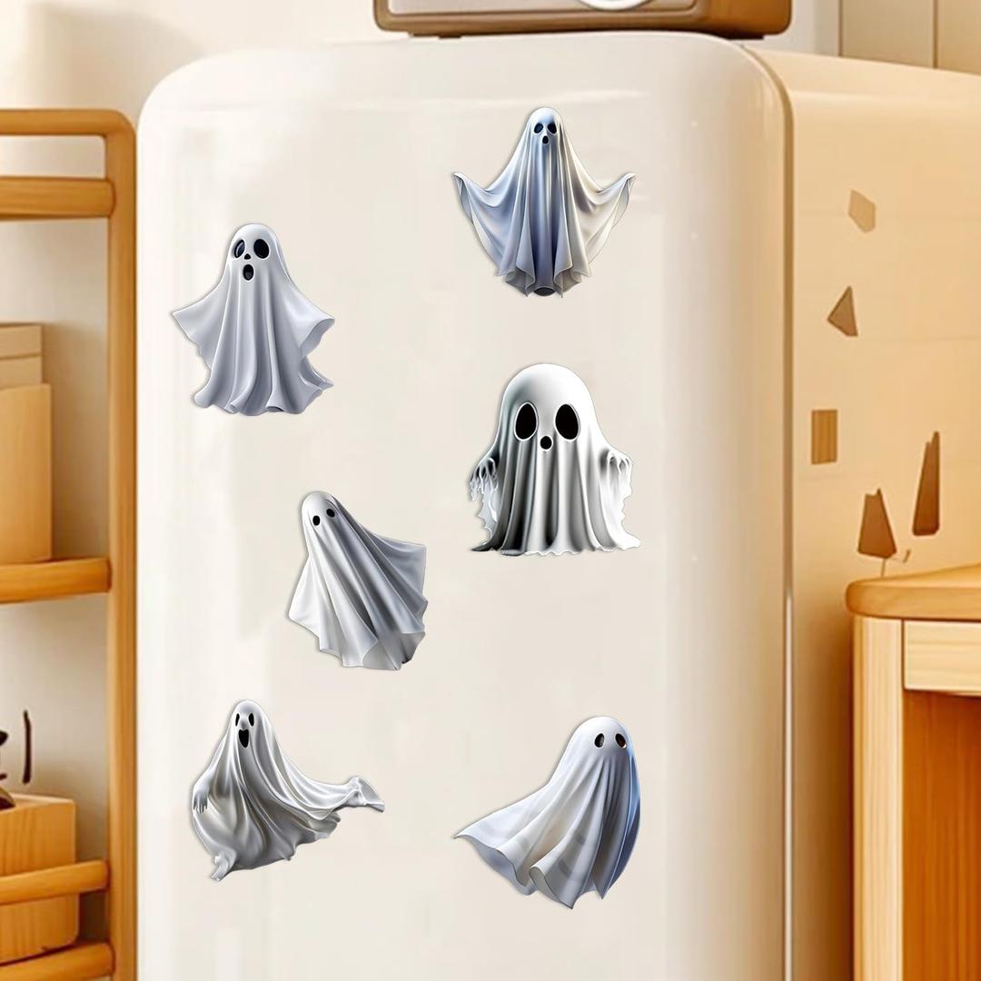 6 Pcs Halloween Fridge Magnets Little Ghost Themed Halloween Refrigerator Decoration Magnets Cute Cartoon Spooky Magnetic Holiday Fridge Magnet for Mental Door Kitchen Garage Home Party Car Decor