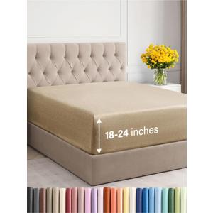 Extra Deep King Fitted Sheet - Hotel Luxury Single Fitted Sheet Only - Easily Fits 18 inch to 24 inch Mattress - Ultra Soft, Wrinkle Free with Extra Deep Pockets - Breathable & Comfy - Heathered Tan (11 - Heathered Tan)