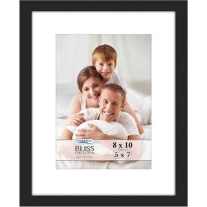Icona Bay - 8x10 Black Picture Frame with Removable Mat for 5x7 Photo - Modern Style Engineered Wood Frame - Table Top or Wall Mount - Bliss Collection