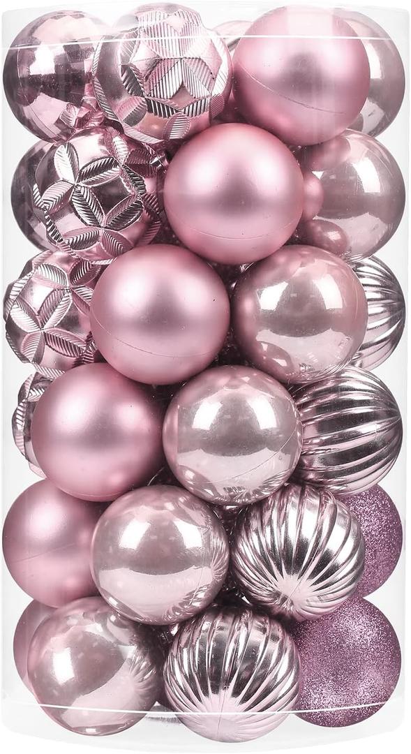 41ct Large Christmas Balls Shatterproof Hanging Decorations Set for Xmas Tree Garland Ornaments (Pink, 2.36''/60mm)