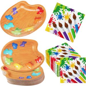 Poen 100 Pcs Art Birthday Party Supplies, Painting Party Tableware Decorations Colorful Artist Paint Splatter Paper Dessert Plates Art Plates and Napkins for Paint Birthday Art Party, Serves 50