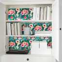 HAOKHOME Floral Peel and Stick Wallpaper Teal Green/Pink Removable Textured for Bedroom Nursery Decorations 17.7in x 6.5ft
