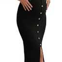 OYOANGLE Women's Maternity Cami Dress Split Hem Rib Knit Buttoned Sleeveless Long Bodycon Slip Dresses
 (Medium, Black)