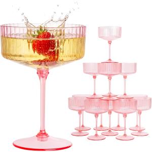 LIYH 20Pcs Pink Plastic Coupe Glasses, 10 Oz Martini Glasses For Parties
Disposable Ribbed Cocktail Cups & Champagne Tower Stemware, Detachable 3-Piece Design For Weddings, Bars, Banquets