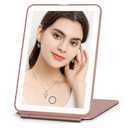 FUNTOUCH Rechargeable Travel Makeup Mirror with 72 Led Lights, Portable Lighted Beauty Mirror, 3 Color Lighting, Dimmable Touch Screen, Tabletop LED Folding Cosmetic Vanity Mirror (Rose Gold)