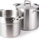 HOMICHEF 13 Quart Nickel Free Stainless Steel Pasta Pot With Strainer and Lid - Commercial Grade Stainless Steel Veggie Steam Baskets - Matte Polished 13 Quart Induction Steamer Pots Strainer Set, 13QT - Matte Polished - NICKEL FREE & NO COATING