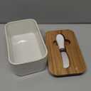 LE TAUCI Butter Dish with Lid for Countertop, Ceramic Butter Container with Acacia Wood lid, Knife, and Airtight Cover, Farmhouse Decor  Set of 1, Arctic White, Fireworks Design