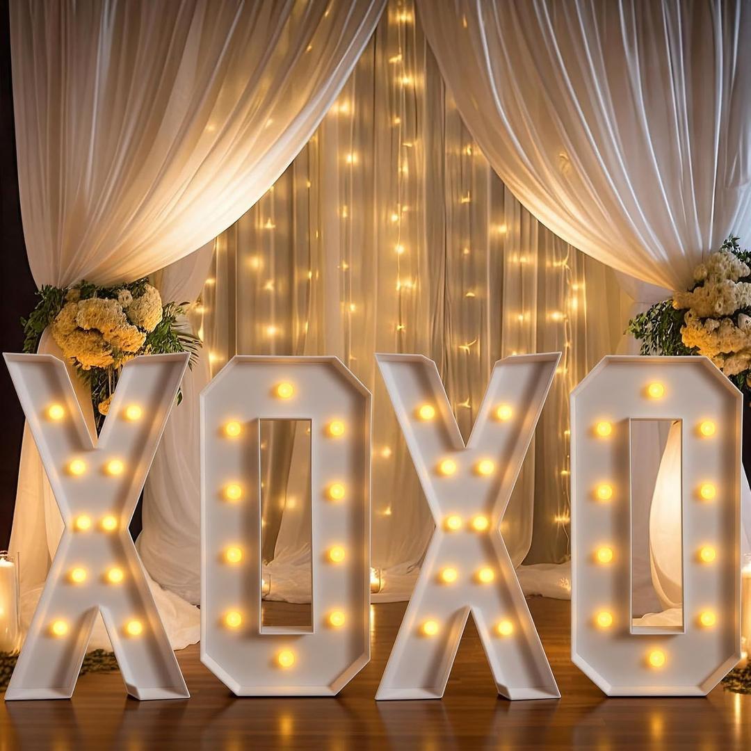 4 ft XOXO Marquee Light Up Letters Valentines Decorations Large LED Sign Decor for Valentines Day Romantic Wedding Engagement Proposal Anniversary Party