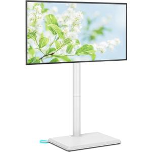 Rfiver Swivel Floor TV Stand with Mount for 28-60 inch TVs up to 88 lbs, Height Adjustable Tall TV Stand with Wood Base, Saving Space Design for Bedroom, Living Room and Corner, White