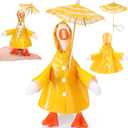 1 Set Spring Desk Goose Raincoat Outfit with Umbrella Mini Desk Goose Rain Coat Costume Mini Geese Raincoat Clothes for Spring 7 Inch Geese Figurine Desktop Home Decoration (Yellow)