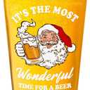 Funny Christmas Beer Glass for Men Women, 16 oz Holiday Glass Drinking Cups, White Elephant Gifts for Dad Husband Son Grandpa, Christmas Glass Cup Party Supplies Table Decor Stocking Stuffers