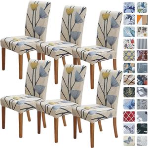 SPRINGRICO Chair Covers for Dining Room 6 Pack, Stretch Dining Chair Cover, Washable Spandex Kitchen Parsons Chair Slipcovers, Removable Seat Protector for Home or Party (6 Pack, Floral Bloom)
