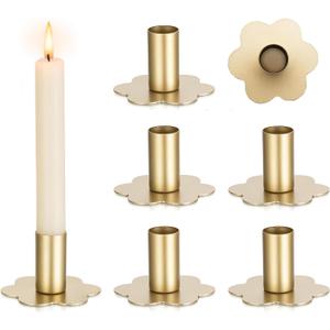 Candlestick Holders Taper Candle Holders: 6Pcs Gold Candlestick Holder Table Brass Candlestick Holders Candle Sticks Holder Decor Home Flower Candle Holder Wedding Cute Small Candle Holders
