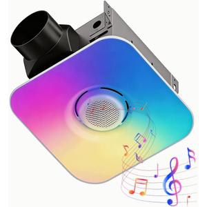 Bathroom Exhaust Fan with Bluetooth Speaker & RGB Light, 110 CFM 1.5 Sones Ultra Quiet, 5CCT Tunable LED, 95 RGB Rhythm Modes, App & Remote Control, Ceiling Ventilation Fan for Shower/Attic/Bedroom, 12.6"D x 11.8"W x 6.7"H