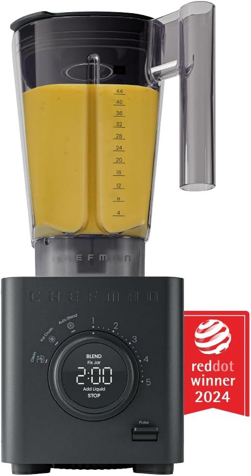 Chefman Obliterator 48 oz Countertop Blender for Smoothies, 1380W Motor to Crush Ice,Nuts & Frozen Fruit with Stainless Steel Blade Auto Blend Function, Includes Tamper & Scraper-MIDNIGHT(Pack of 1)