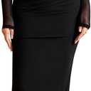 KUTUMAI Women Off Shoulder Long Sleeve Maxi Dress Cutout Mesh Ruched Bodycon Formal Wedding Guest Dresses (Medium, Black)