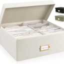 ZICOTO Decorative Photo Storage Box - Sturdy Linen Photo Organizer with Dividers is Perfect to Store Up to 1700 Pictures and 4x6 Photos - Portable Scrapbook Storage Containers with Lid (Beige)