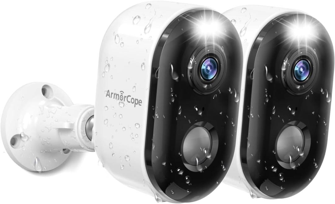 Armorcope Security Cameras Wireless Outdoor, Battery Powered 2k Color Night Vision, AI Motion Detection, IP66 Weatherproof, 2-Way Talk, SD/Cloud Storage, 2.4Ghz WiFi Cameras for Home Security(2 Pack)