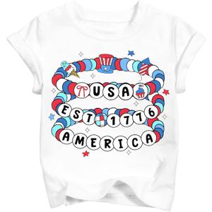Girls 4th of July Shirt Kids 250th Anniversary Patriotic Tops Toddler Freedom American Flag Tee 2026 (3T-10T)