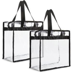 Juvale Clear Stadium Approved Bags - 12x6x12 Large Transparent Tote Bags with Zippers and Handles (2 Pack)