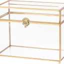 uxcell Glass Card Box Wedding Card Box with Lock for Wedding Reception, 10" x 6" x 8" Envelope Card Holder for Reception, Graduation, Gift Cards, Gold