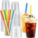 Alaeseje 50 Sets 16 oz Clear Plastic Cups,Disposable Parfait Cup with Dome Lids and Straws,Crystal PET Togo Cup for Party Smoothie Iced Coffee Bubble Boba Milkshake Cold Drinks