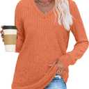 Sampeel V Neck Long Sleeve Shirts for Women Casual Fall Tops Lightweight Tunic Sweaters Fashion Clothes Loose Fit 2025 (Orange, XXL)