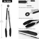 Doosu Kitchen Tongs for Cooking - 600F Heat Resistant Food Tong with Non-Scratch Silicone Tips, Heavy Duty Stainless Steel Locking Tong for BBQ, Grilling Steak, Serving Salad, Pasta (12in, Black)