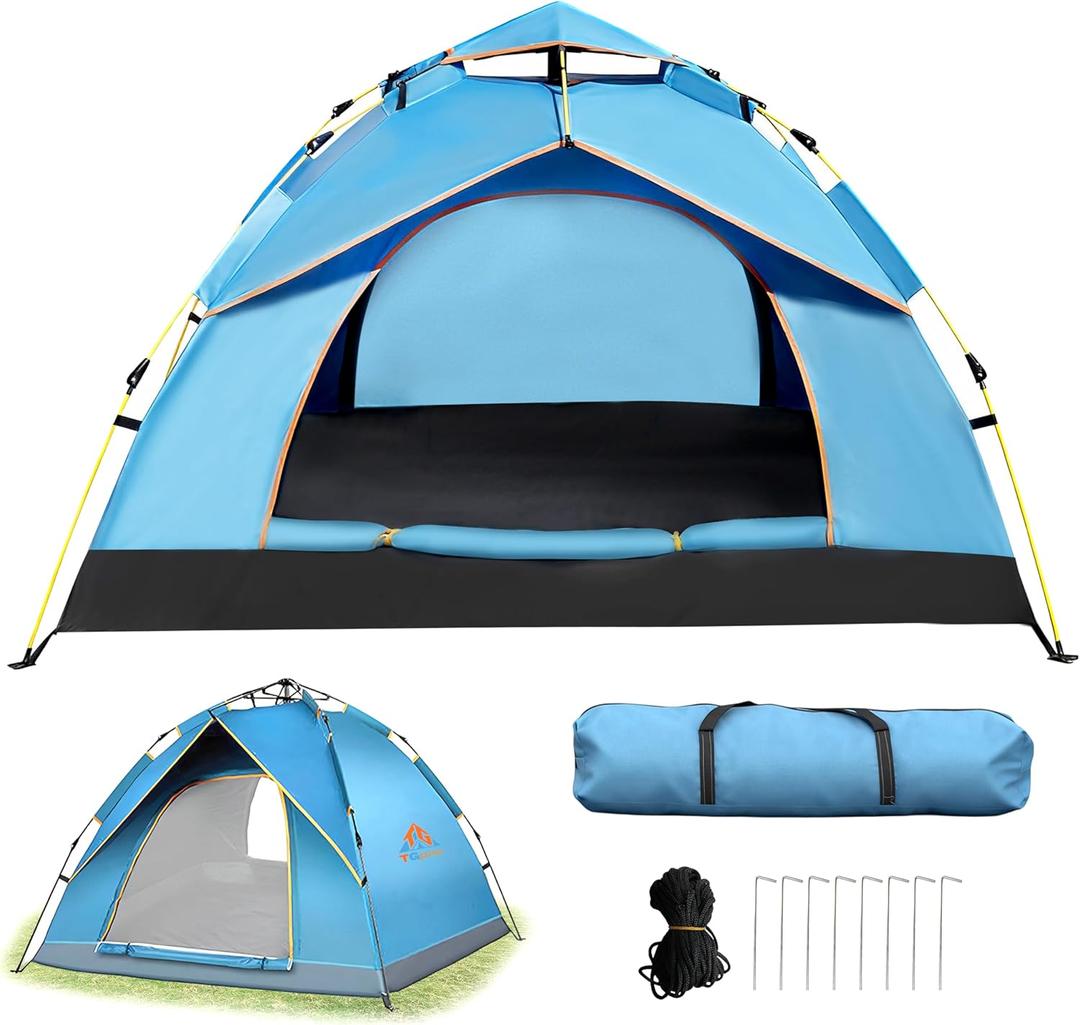 Quick Set Up Waterproof 4-Person Camping Tent with Bug Netting - Instant Pop-Up Tent for Family Camping & Hiking | All-Weather 4-Season Outdoor Shelter (2-3 people, lake blue)