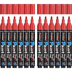 Overseas Red Paint Pens Paint Markers - Permanent Acrylic Markers 12 Pack, Water-Based, Quick Dry, Waterproof Marker Pen for Rock, Wood, Plastic, Metal, Canvas, Glass, Fabric, Mugs. Medium Tip