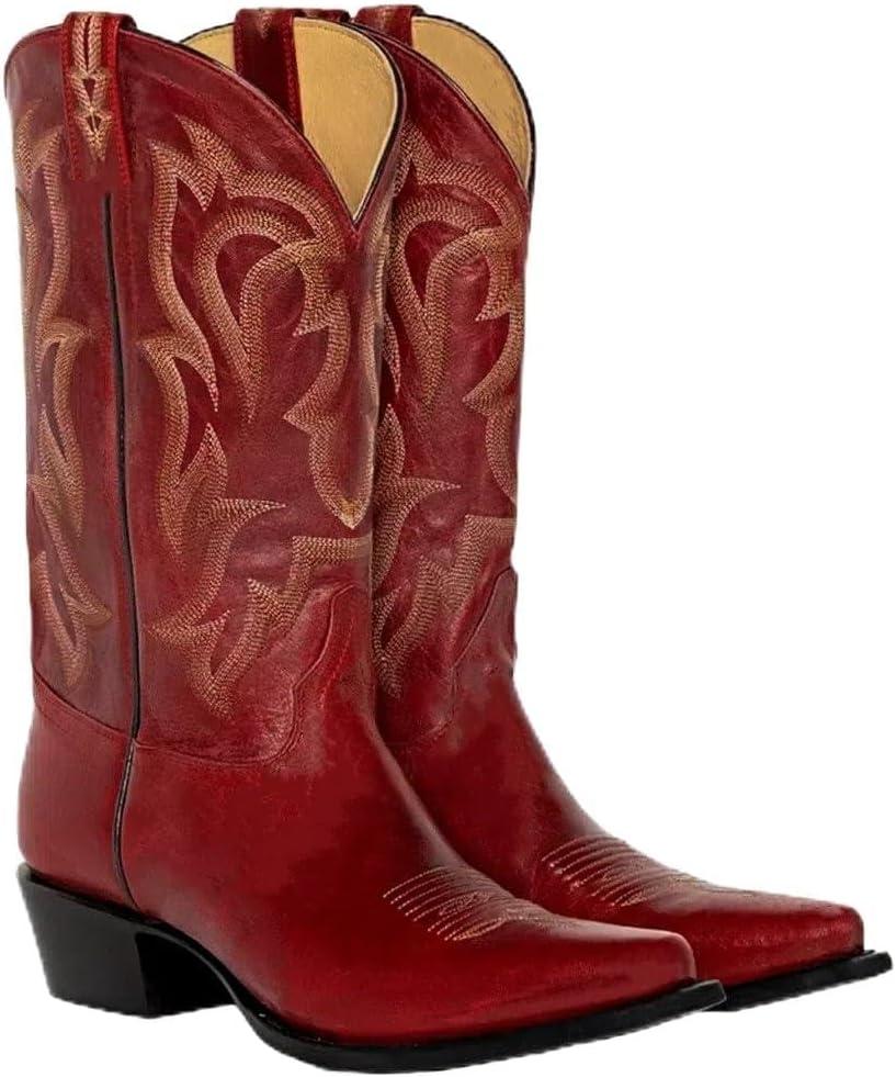 LISHAN Women's Western Boots Cowboy Cowgirl Boots (11, Embroidered Red)