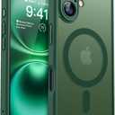 CANSHN Magnetic for iPhone 16 Case, Upgraded [Full Camera Protection] [Compatible with Magsafe] [Translucent Matte] Shockproof Protective Phone Case for iPhone 16 - Deep Green