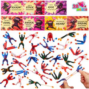 JOYIN 28 Packs Valentines Day Sticky Wall Climbing Men Ninja with Gifts Cards Set, Stress Relief Toys for Kids Party Favor, Classroom Exchange Prizes, Valentine Greeting Cards